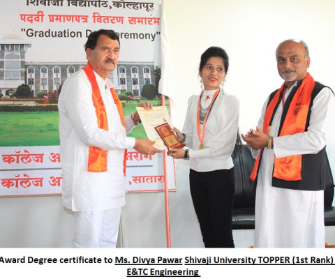 Ms.Divya Pawar, 1st Ranker, Shivaji University, E&TC Engineering , 2019