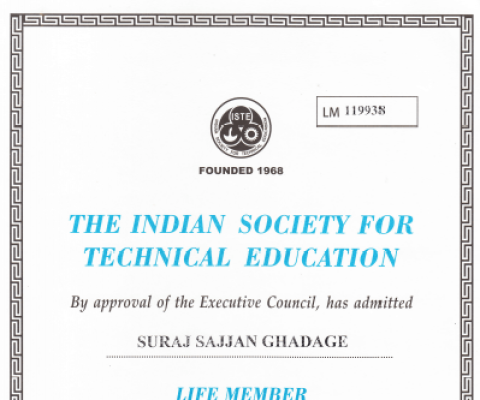 ISTE Life Time Membership – Mr. Ghadge S S