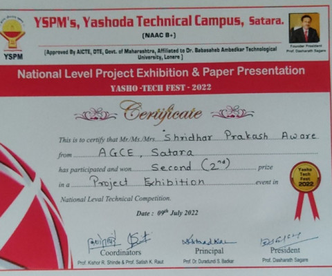 2ND POSITION WINNER at YASHO-TECH- FEST- 2022