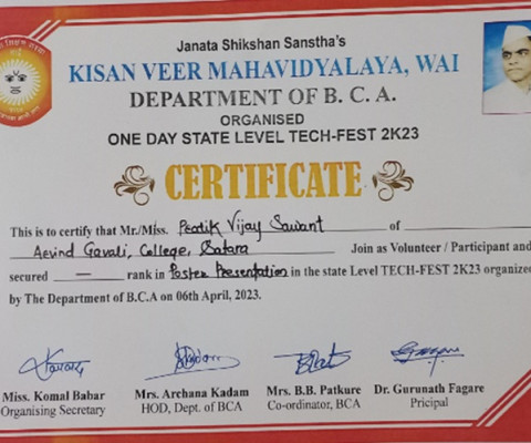 1ST RANK PPT PRESENTATION at TECH-FEST 2K24