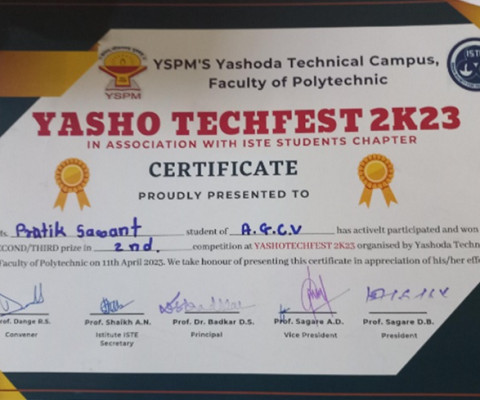 2ND POSITION WINNER at YASHOTECHFEST 2K23