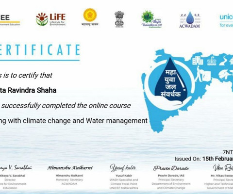 certification of online course living with climate change and water management