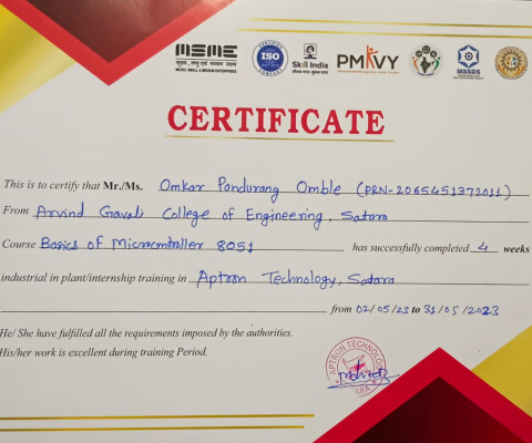 Successfully Completed course in Basics in Microcontroller