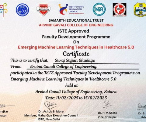 Mr. Suraj Ghadage Participated in FDP on Emerging Machine Learning Techniques