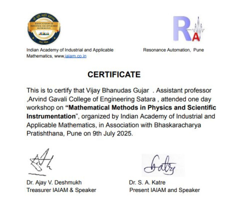FDP Certiicate- Mathematical Methods in Physics and Scientific  Instrumentation