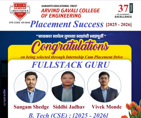 Being selected through placement cum internship drive at Full Stack Guru 2025-26 Batch.