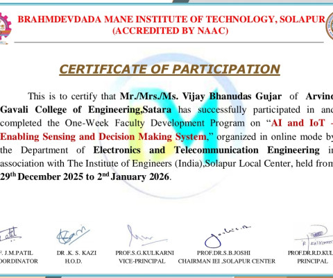 FDP- AI and IoT Enabling Sensing and Decision Making System 29-12-2025 to 2-1-2026