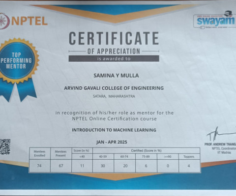 NPTEL-Top Performing Mentor (Machine Learning)