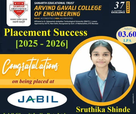 Hearty congratulations to Sruthika Shinde on being placed at Jabil Circuit India Pvt. Ltd. 
