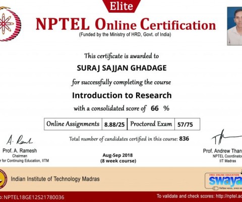 Introduction to research NPTEL Elite Certification – Mr. Suraj Ghadge