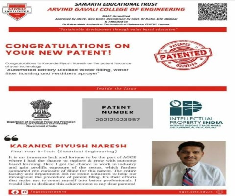 Patent filled by Mr. Karande Piyush Naresh on May 2021 
