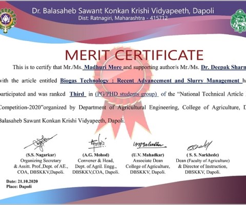 Dr.Madhuri More has successfully participated and got 3rd rank in National Technical Article E-Competition-2020