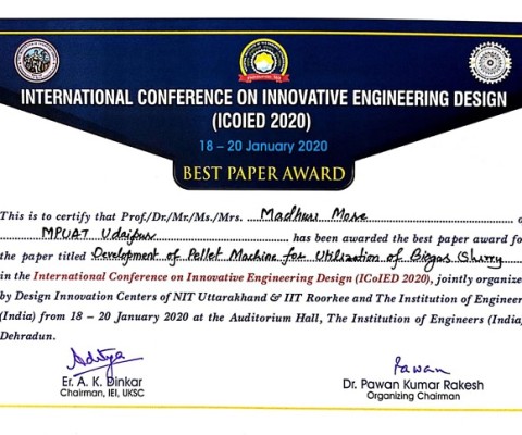 Dr.Madhuri More has awardedinInternational Conference on Innovative Engineering Design (ICOIED-2020), Dehradun (Uttarakhand).