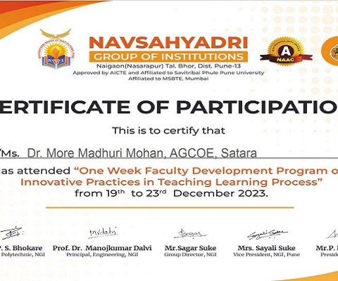 Dr. Madhuri More participated in FDP on Innovative Practices in Teaching  Learning Process