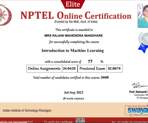 Introduction to Machine Learning NPTEL Certification