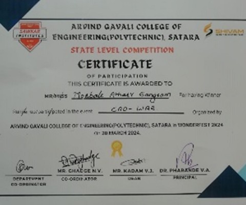 Mr. Atharv Sangram Morbale won first prize in CAD WAR