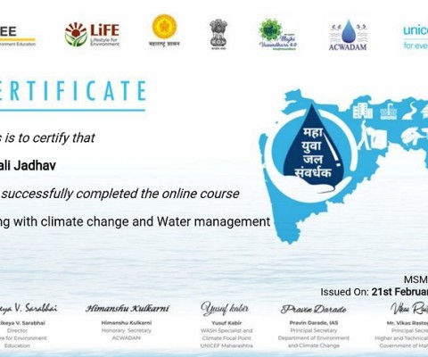 certification of online course living with climate change and water management