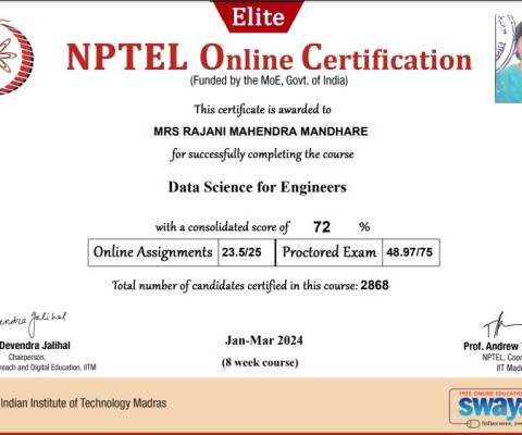 Data Science for Engineers NPTEL certificate 