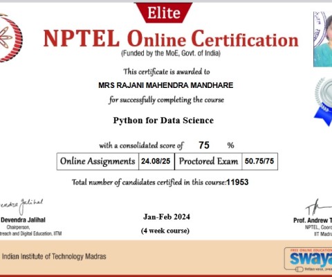 Python for Data Science NPTEL certificate 