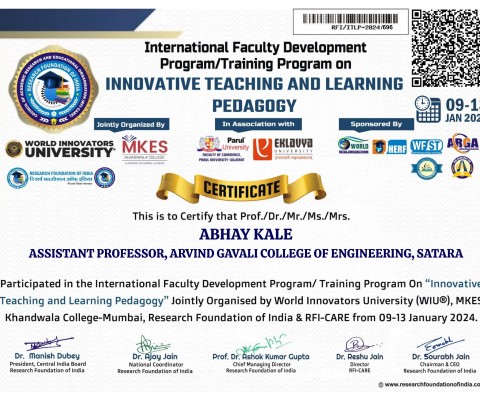 Mr. Abhay Kale has participated in the International Faculty Development Program on Innovative Teaching and Learning Pedagogy
