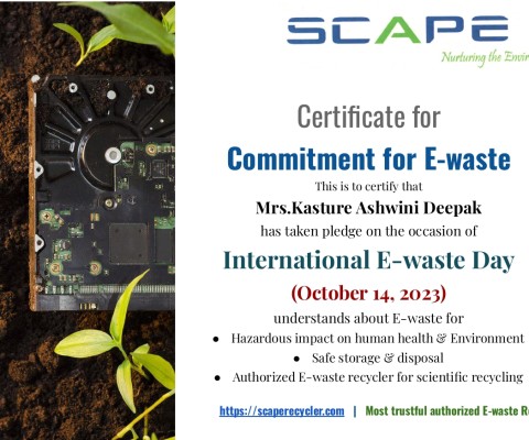 Mrs. Ashwini Deepak Kasture has committed for E Waste on the occasion of International E Waste Day through E Waste Awareness Campaign.