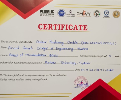 Successfully Completed course in Basics in Microcontroller