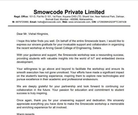 Smowcode Appreciation Letter