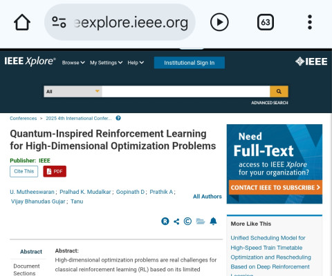 IEEE Xplore papaer published on topic - Quantum- inspired Reinforcement