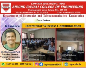 Guest Lecture on Interstellar Wireless Communication by Mr. Dhairyashil Patil Founder, Vidyati Technologies, Kolhapur  Directer,  dated on  dated on 23/03/2024