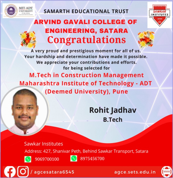 Congratulations for being selected for M.Tech in MIT-AD.