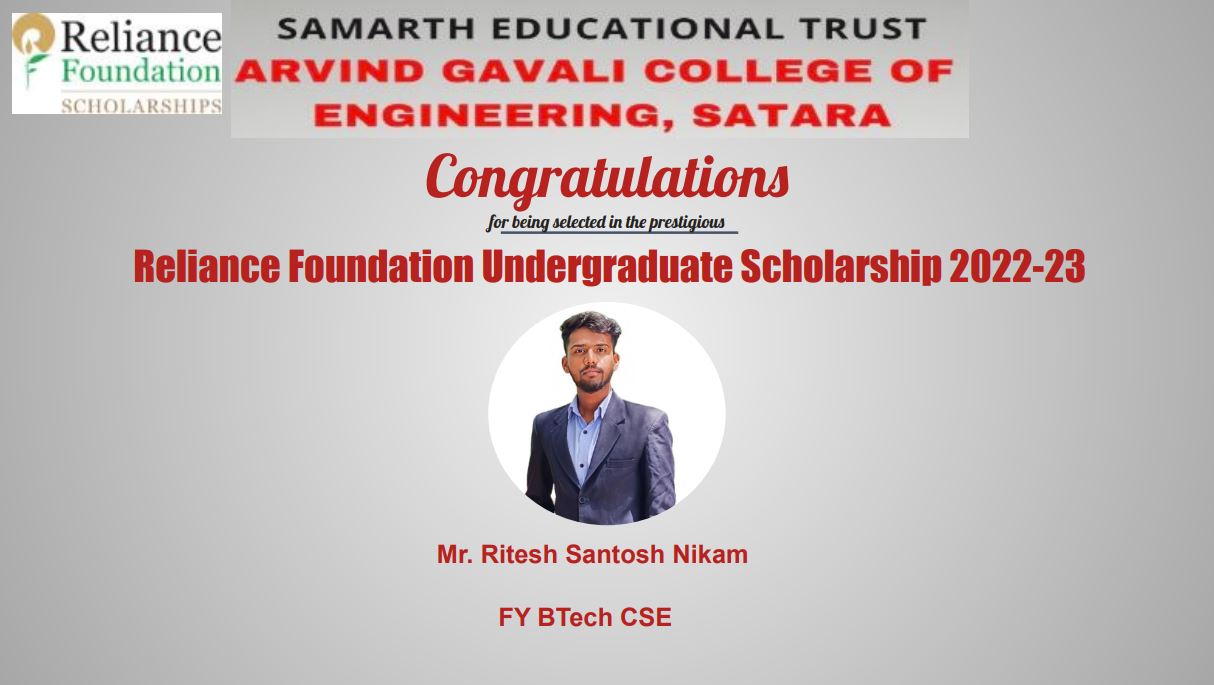 Congratulations for being selected for Reliance Foundation Undergraduate Scholorship 2022-23