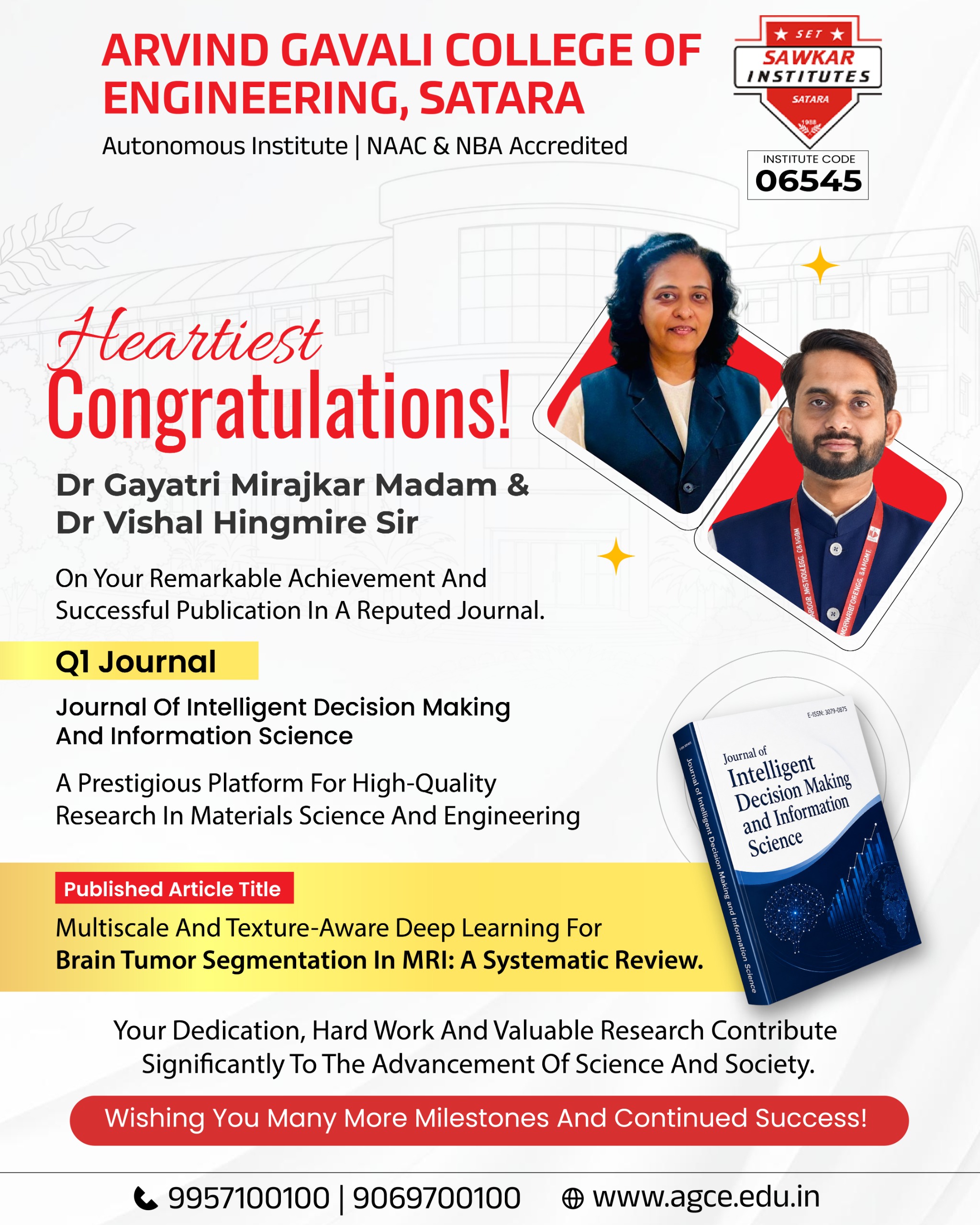 Heartiest Congratulations to Dr. Gayatri Mirajkar & Dr. Vishal Hingmire for Q1 Journal Paper Publication